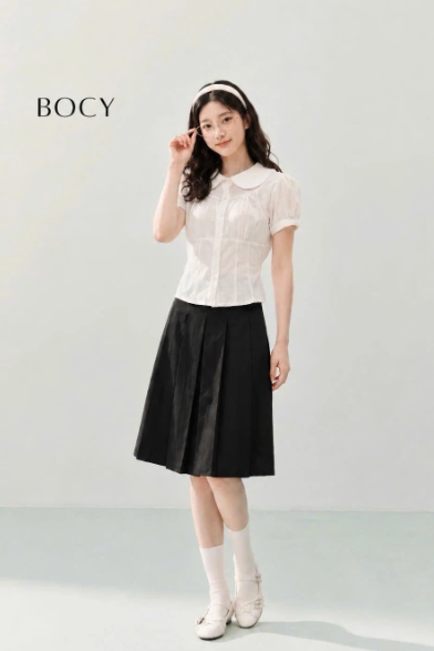 BOCY STUDIO- Áo trắng cổ sen viền ren