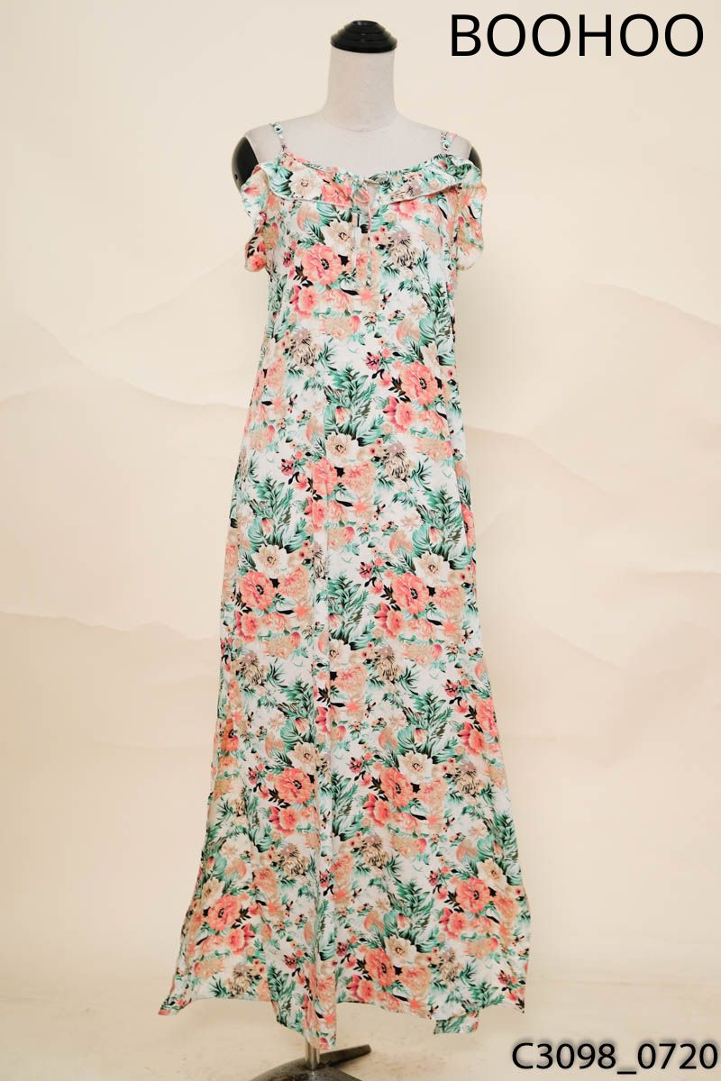 Đầm 2 dây be họa tiết hoa suông Boohoo New Tags