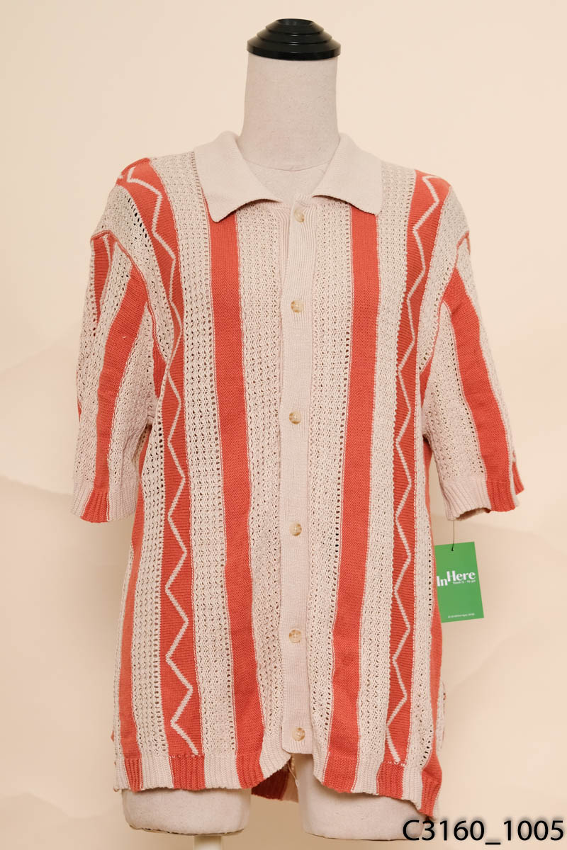 Áo sơ mi lưới be kẻ đỏ Cotton On