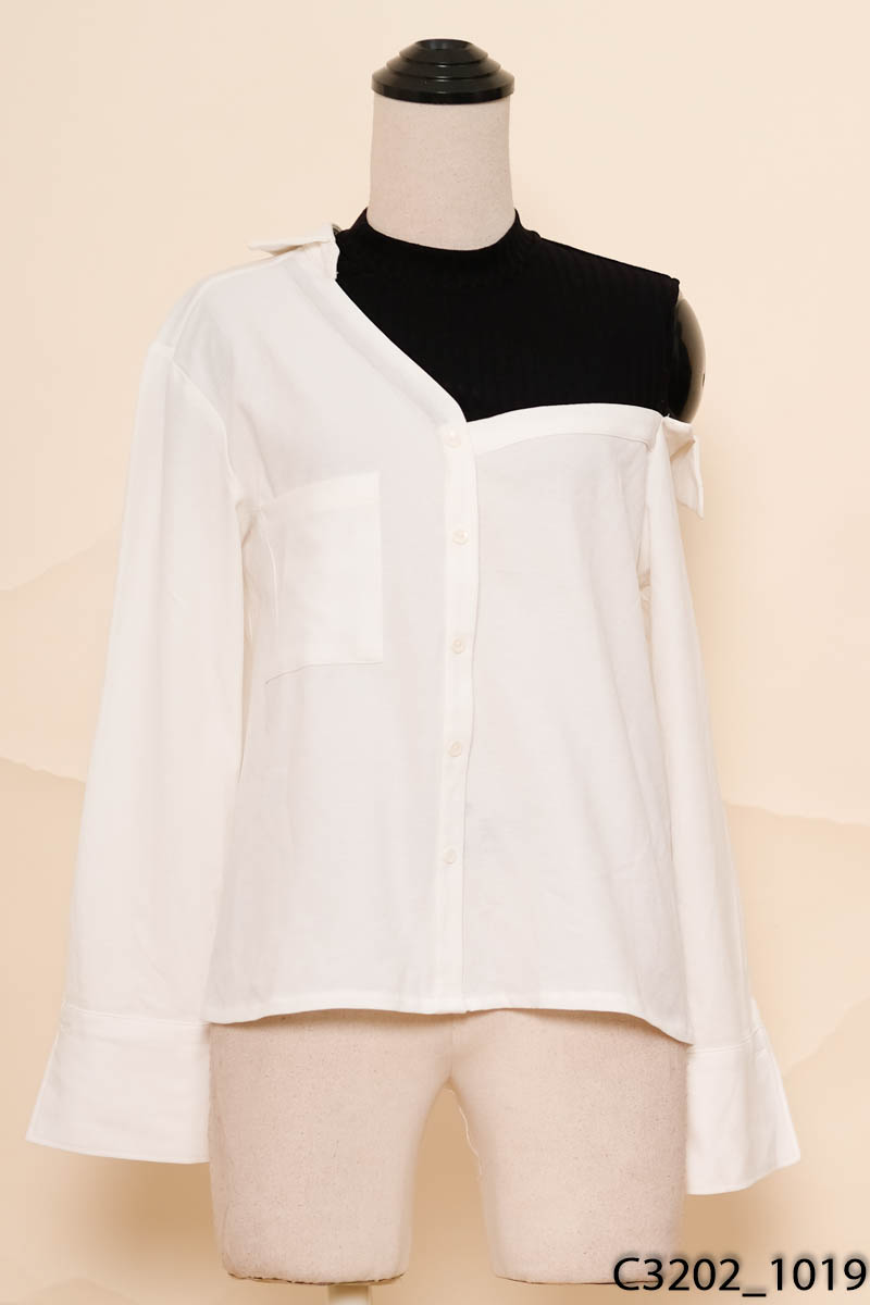 Áo trắng phối đen hở vai dài tay 92 Wear