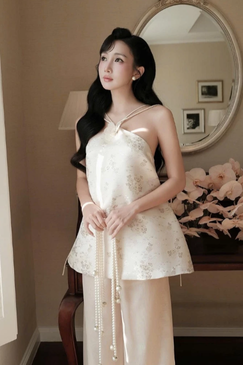 COCOBEBE- Áo yếm be họa tiết hoa