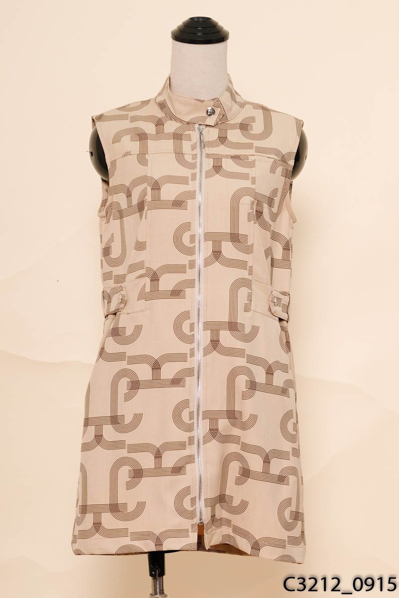 HERMES - Đầm nâu be sát nách họa tiết New Tags