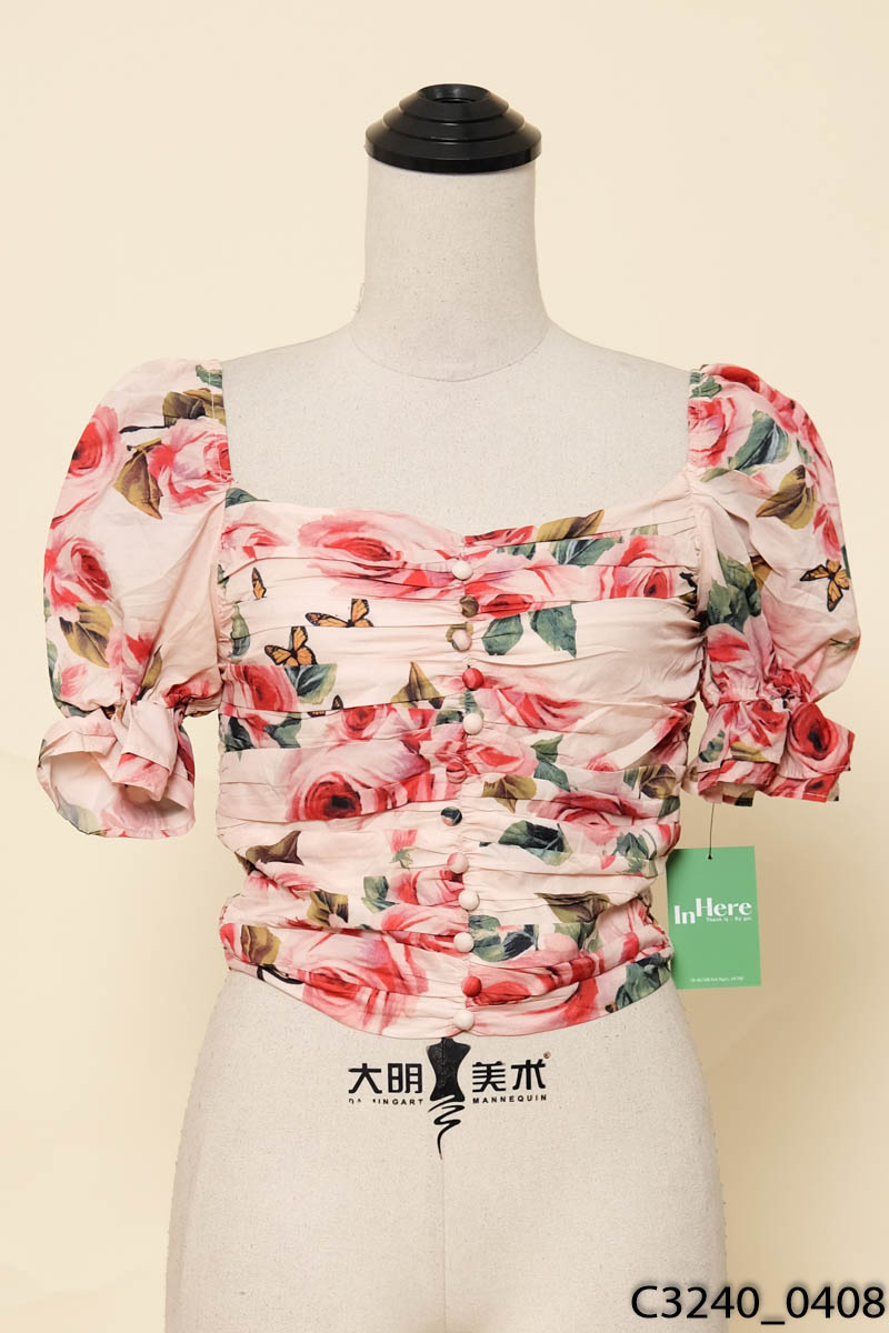 Áo voan hồng họa tiết hoa