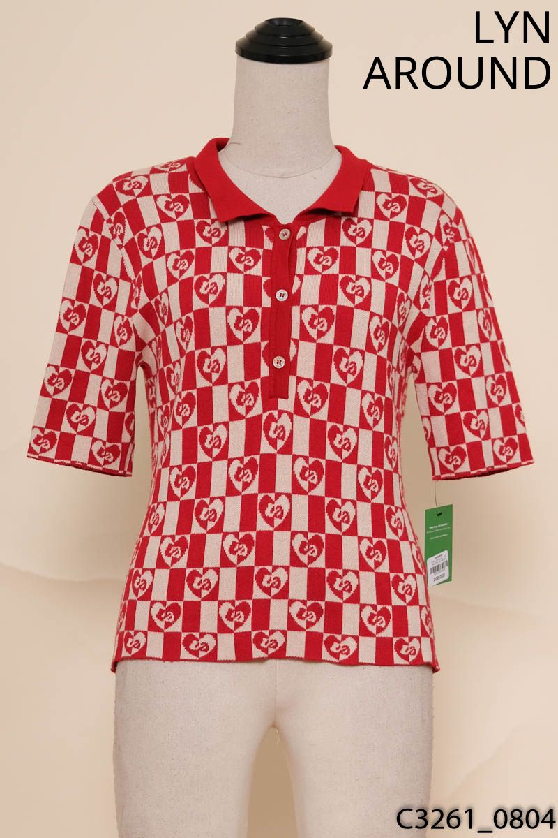LYN AROUND - Áo polo đỏ kẻ họa tiết