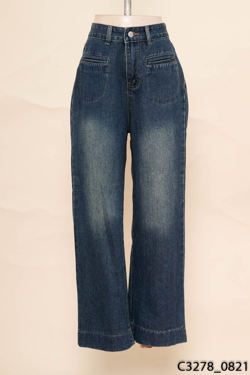 Quần jeans xanh ống rộng