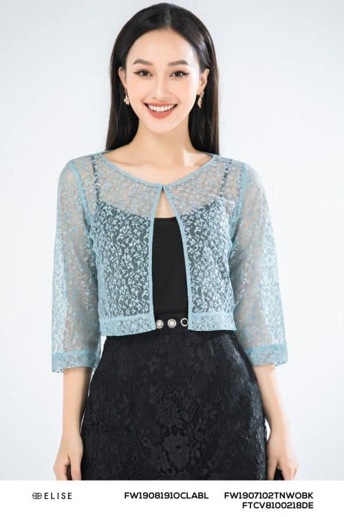 Áo khoác xanh lưới ren ELISE