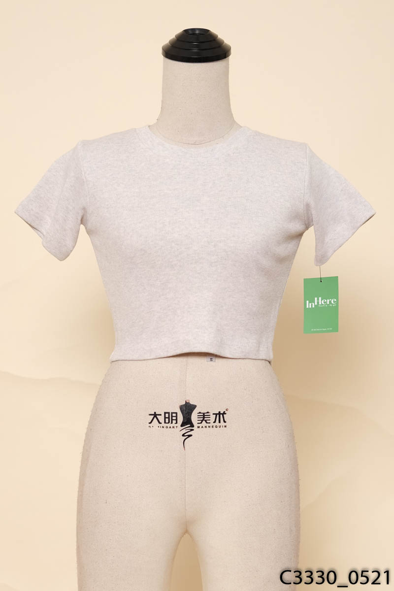 THE FAMOUS-Áo croptop xám trắng
