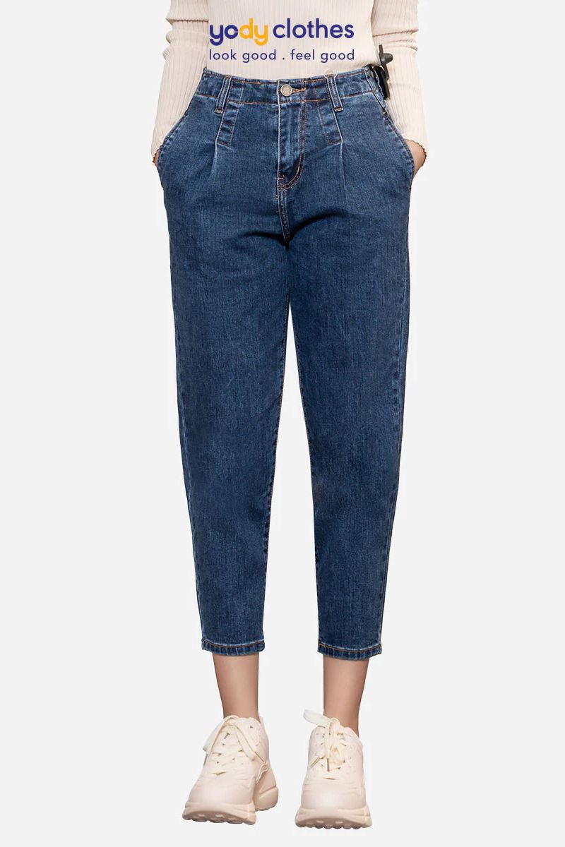 YODY- Quần jeans xanh xếp ly