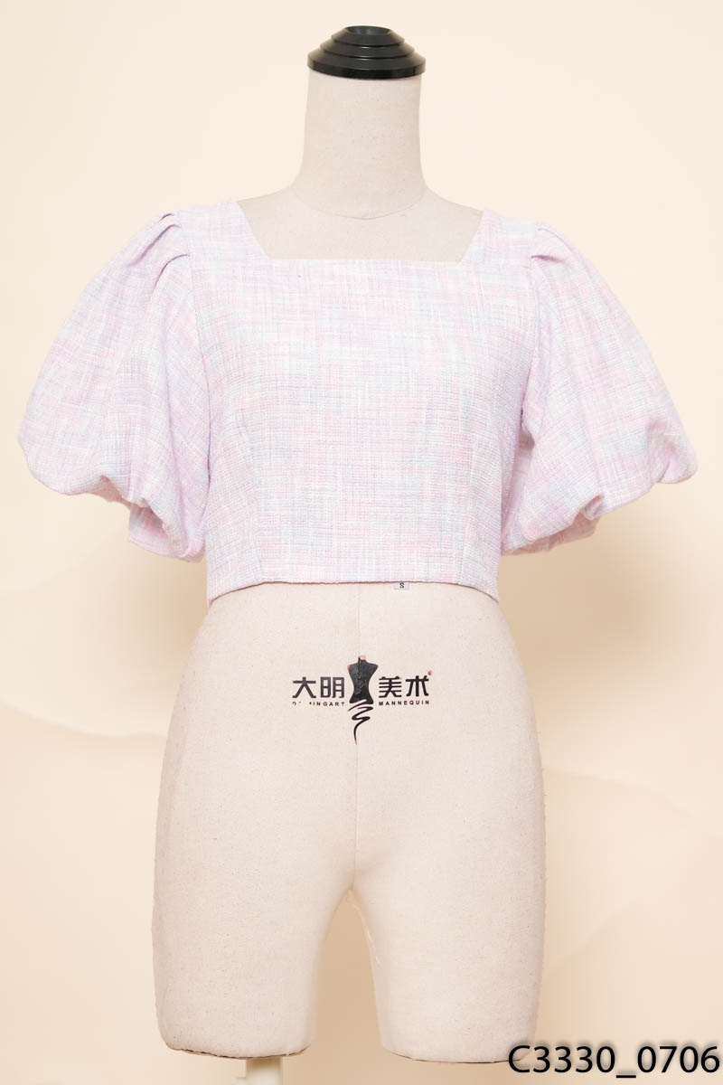 Áo crop dạ tím hồng cổ vuông