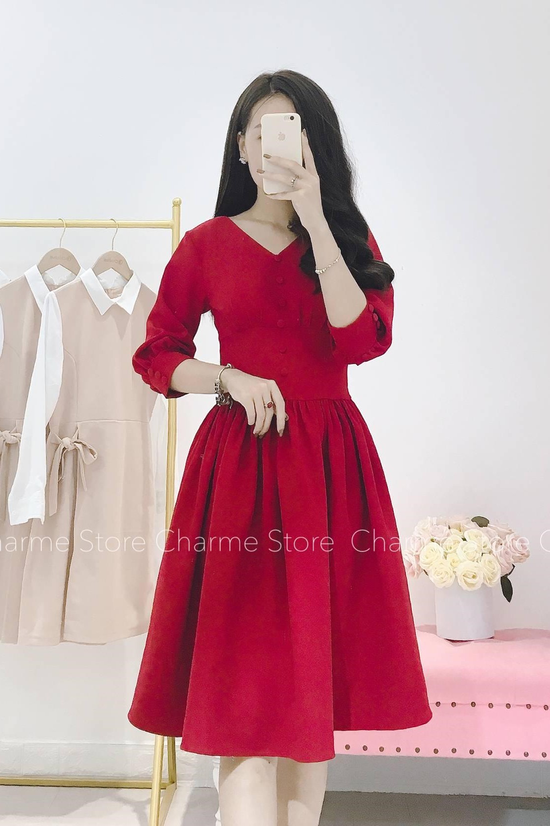 CHARME STORE - Đầm đỏ cúc