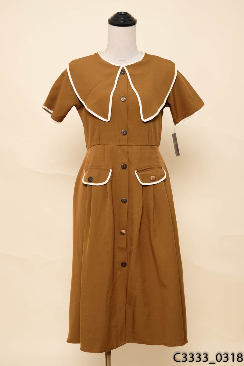 Đầm nâu viền Trắng New Tags