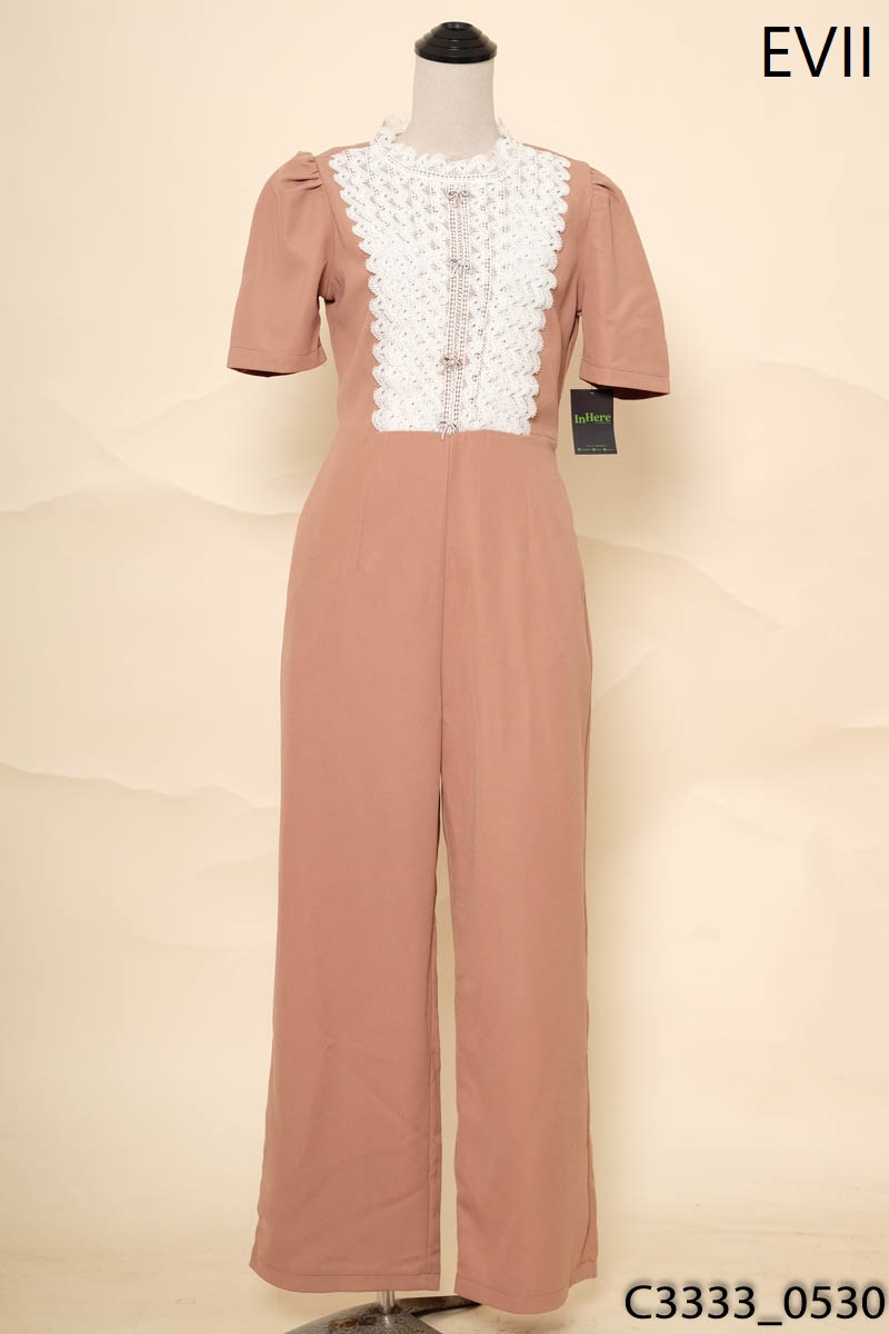EVII - Jumpsuits nâu phối ren trắng New Tags