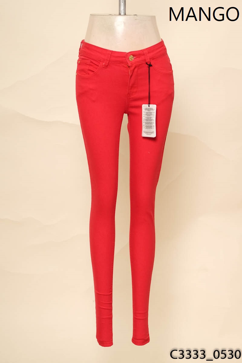 Quần jeans đỏ cạp cao ống bó mango New Tags
