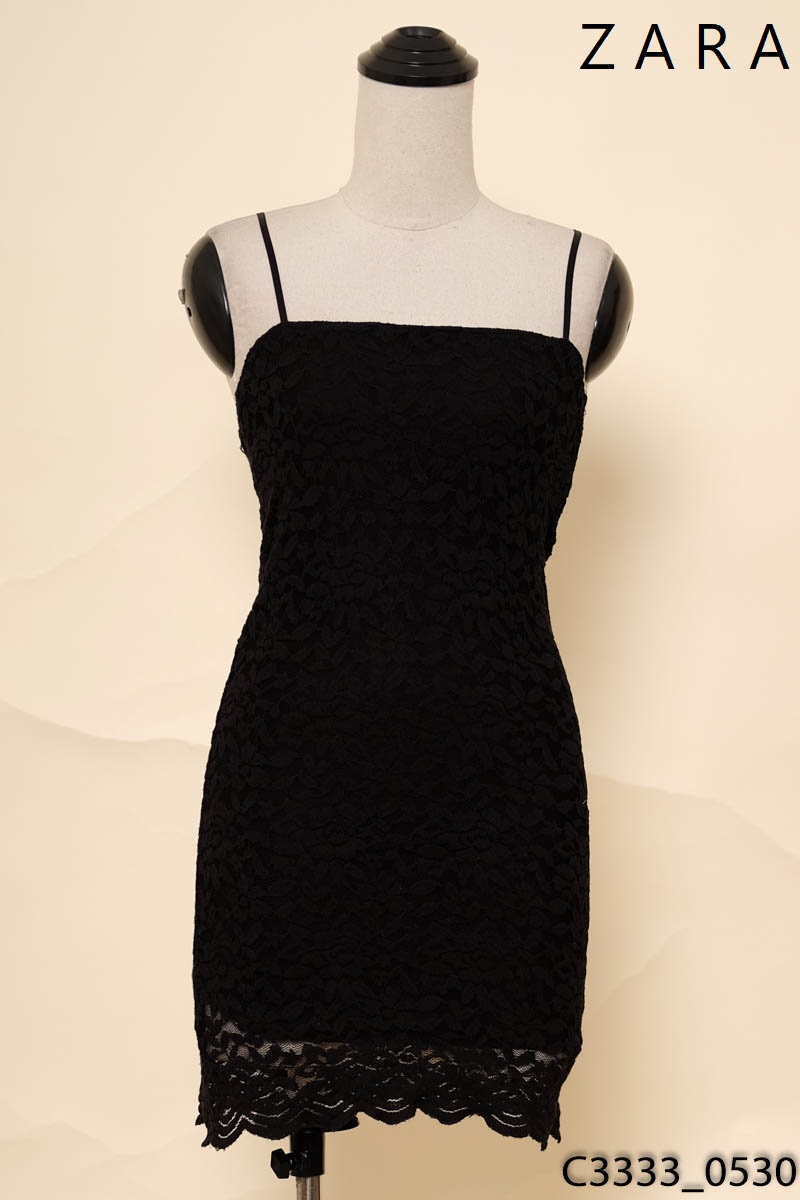 Đầm 2 dây đen phối lưới dáng suông Zara