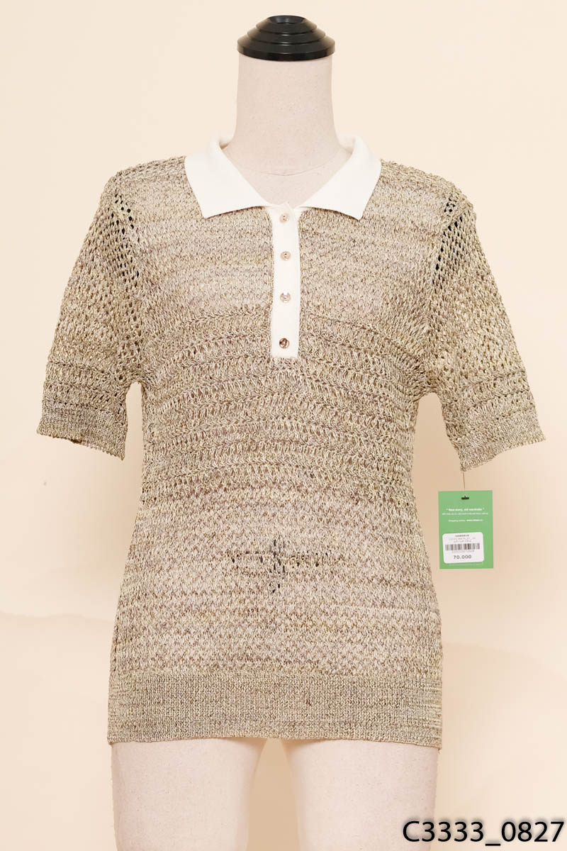 Áo polo lưới trắng phối vàng