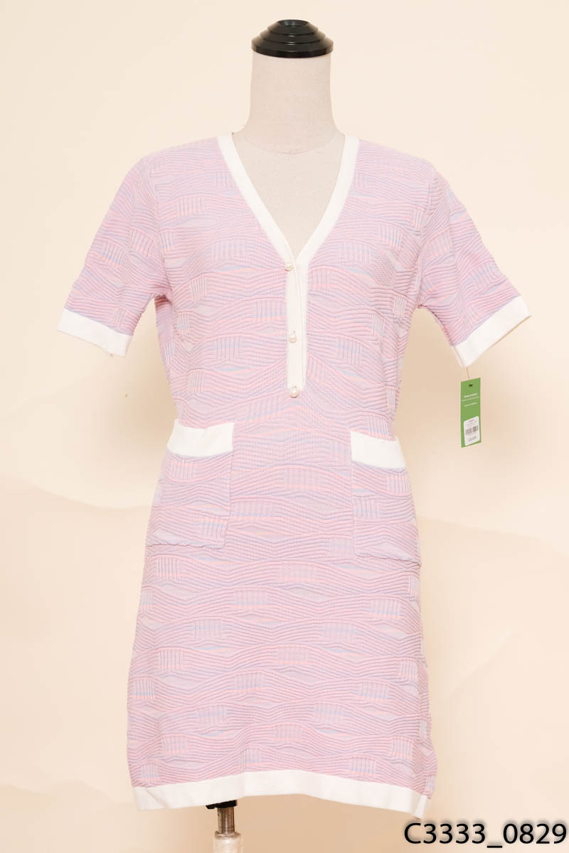 Đầm len tím cổ V cộc tay