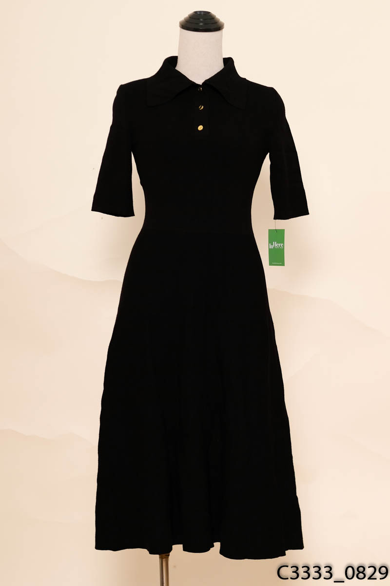 Đầm polo len đen