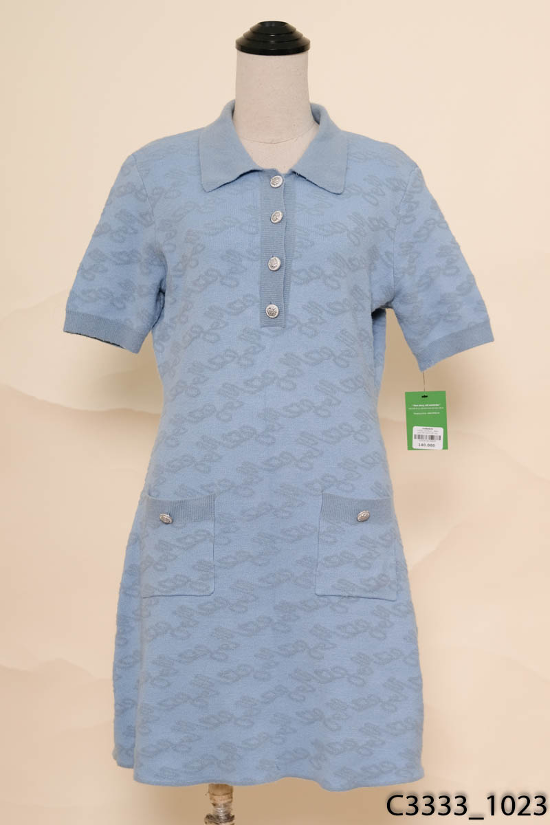 Đầm polo len xanh cộc tay