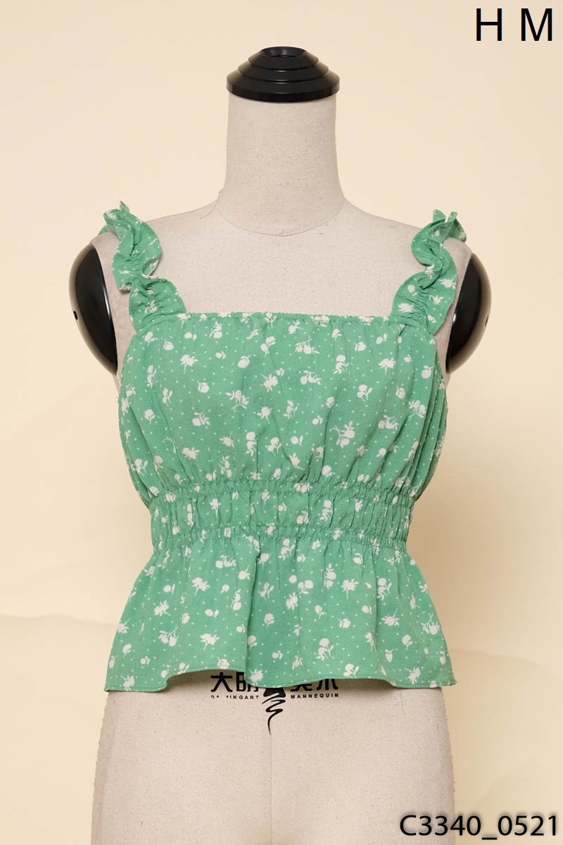 Áo 2 dây xanh hoa trắng HM