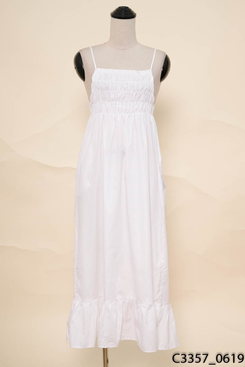 MỊN- Đầm 2 dây trắng nhún ngực