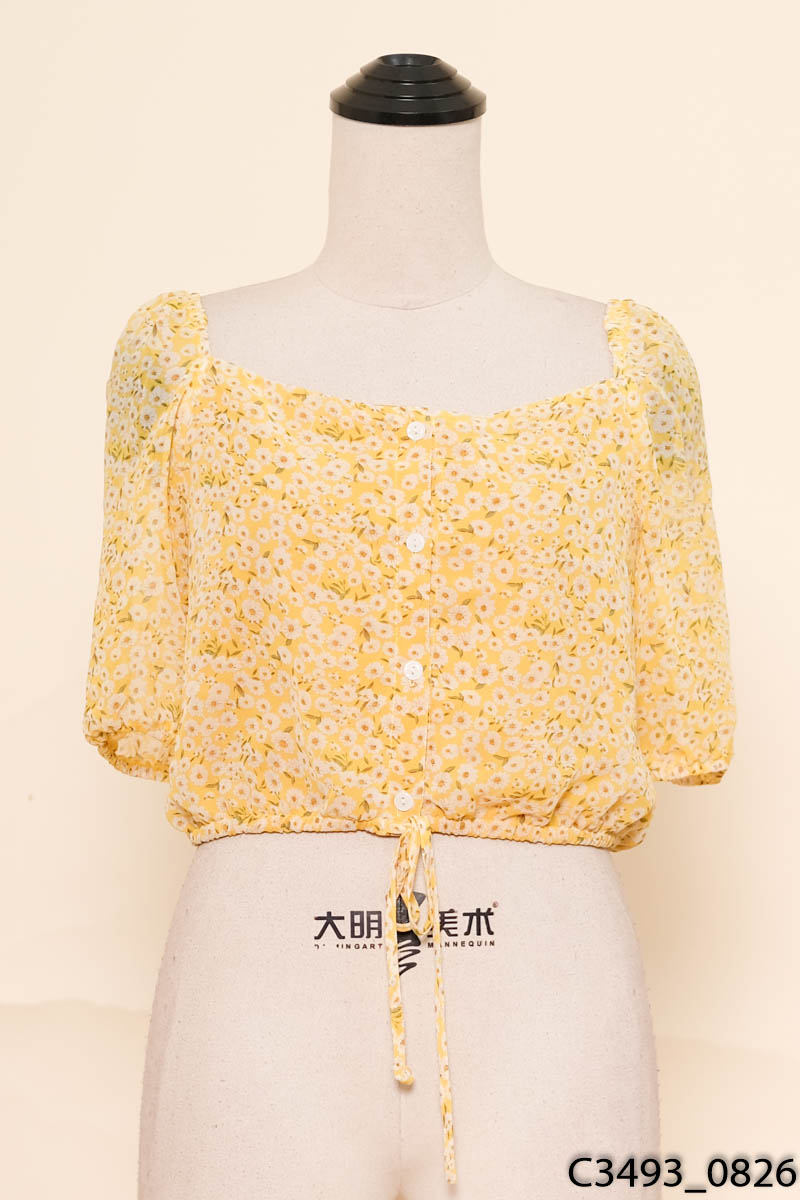 MAY LOVES- Áo crop vàng hoa nhỉ