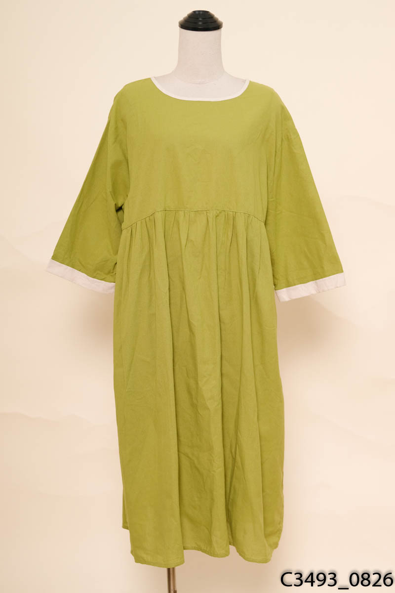 Đầm babydoll xanh viền be