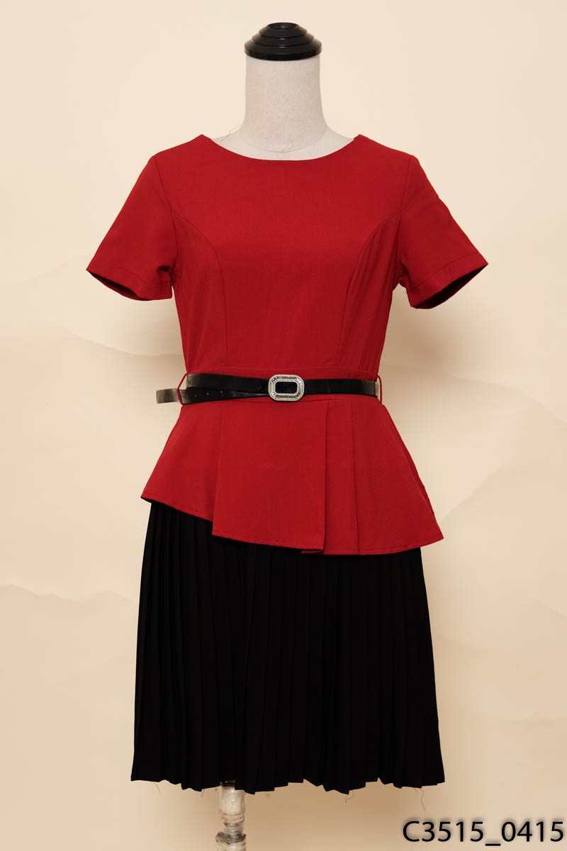 TOPSHOP-Đầm đỏ đen xếp ly
