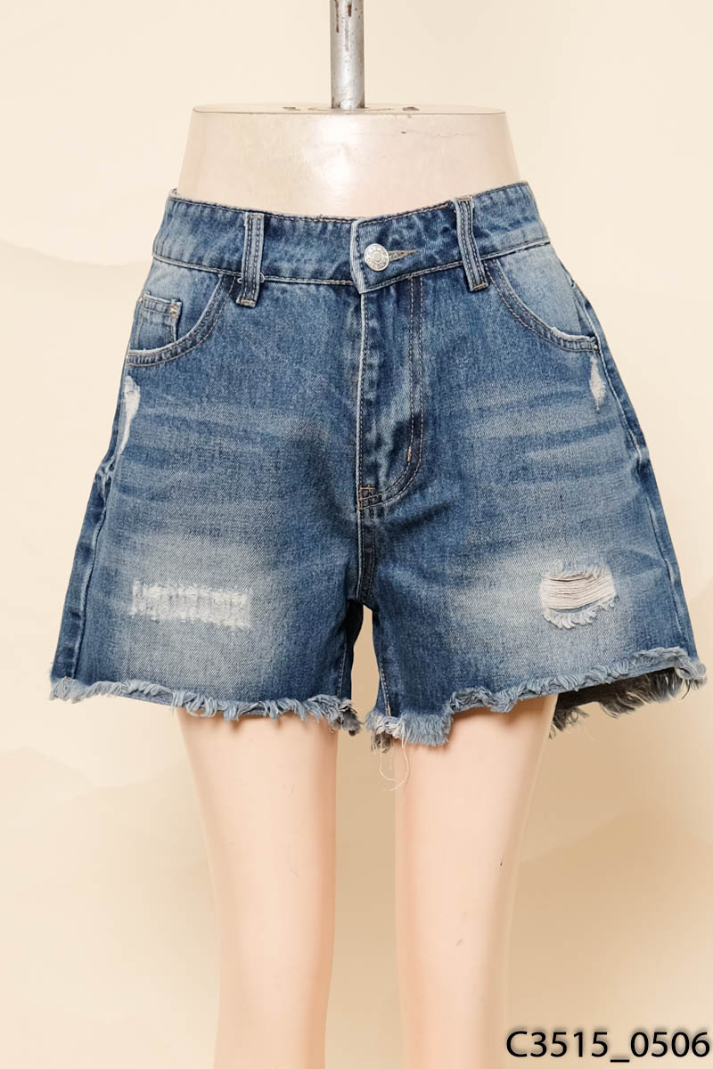 POLO VILLAE-Quần short jeans xanh xước