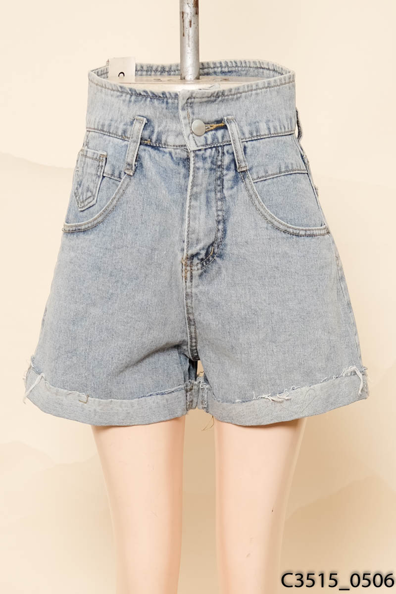 Quần short jeans xanh cạp cao