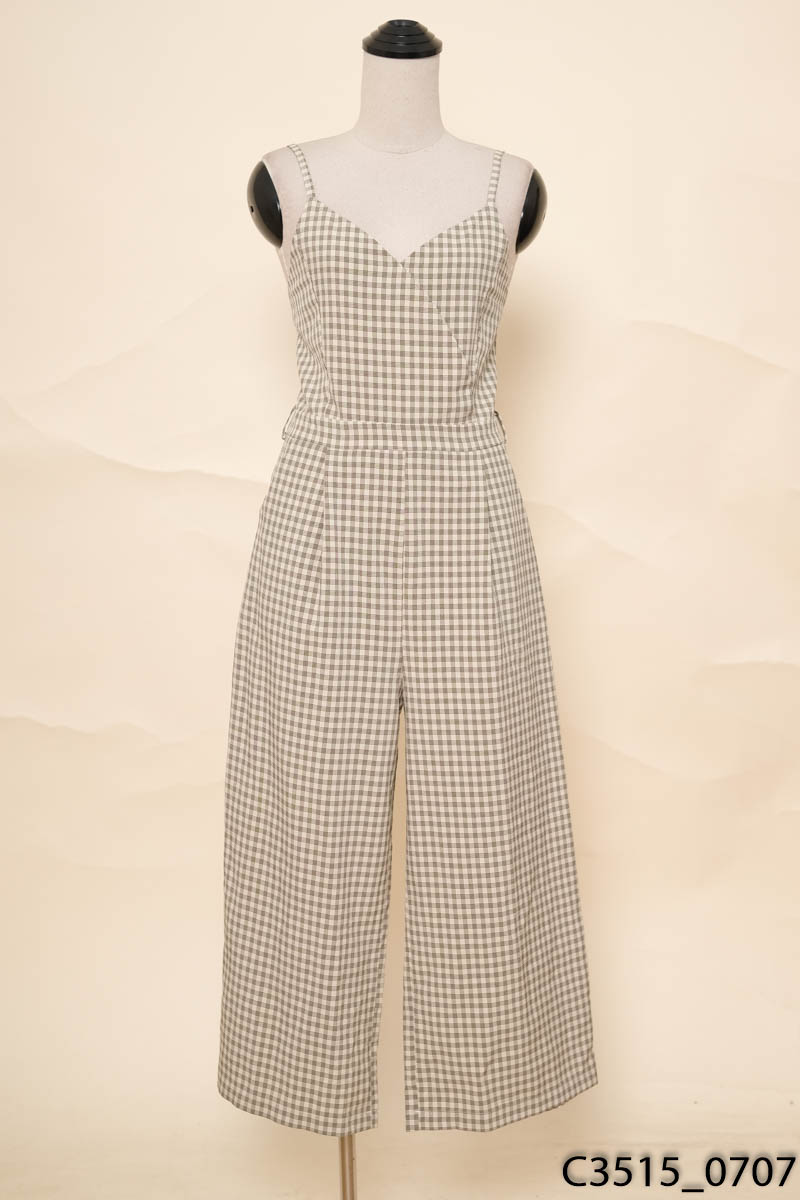 Jumpsuits ầm 2 dây kẻ caro be đen