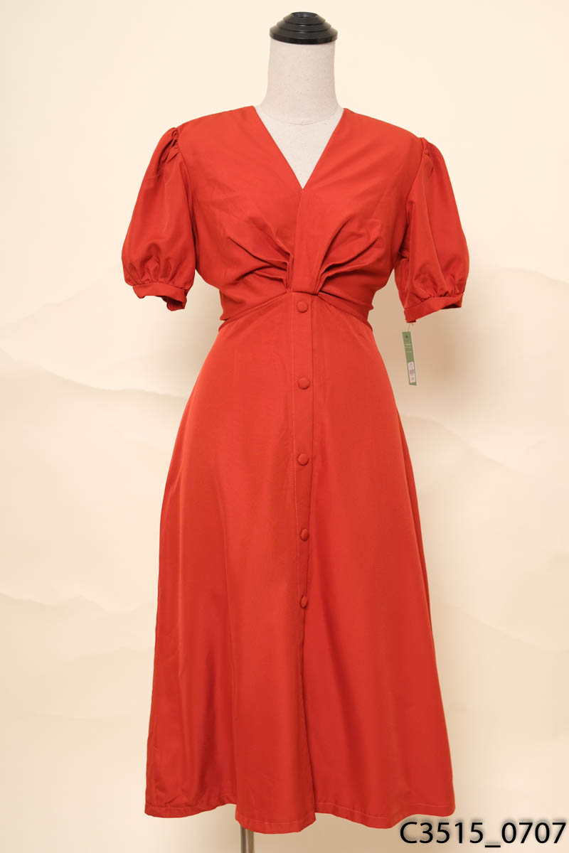 Đầm đỏ cam cổ V New Tags