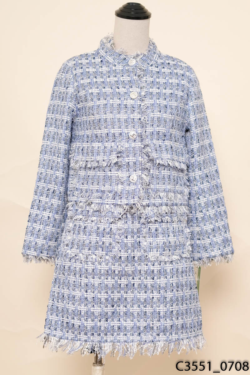 Set đầm dạ tweed xanh + Áo khoác vest xanh