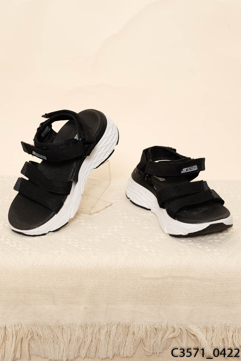 SKECHERS-Dép sandal đen trắng