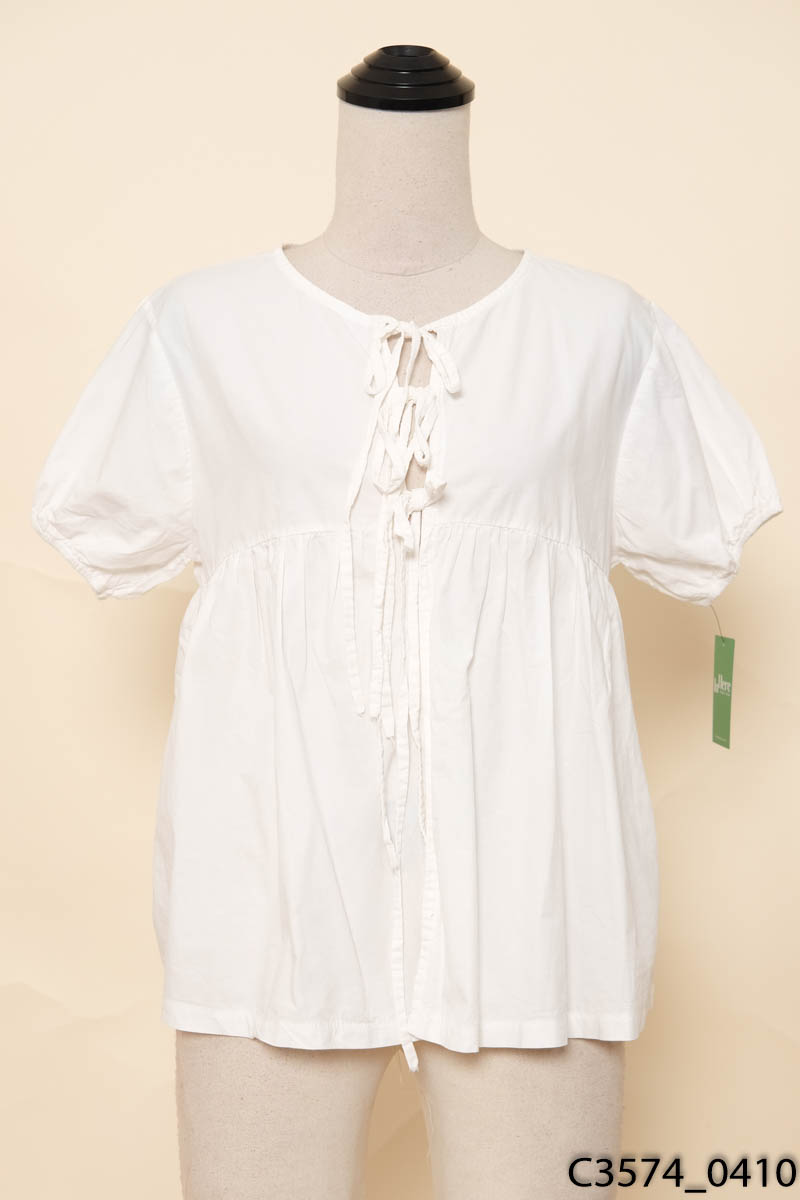 Vivi Studio_Áo babydoll trắng có dây buộc
