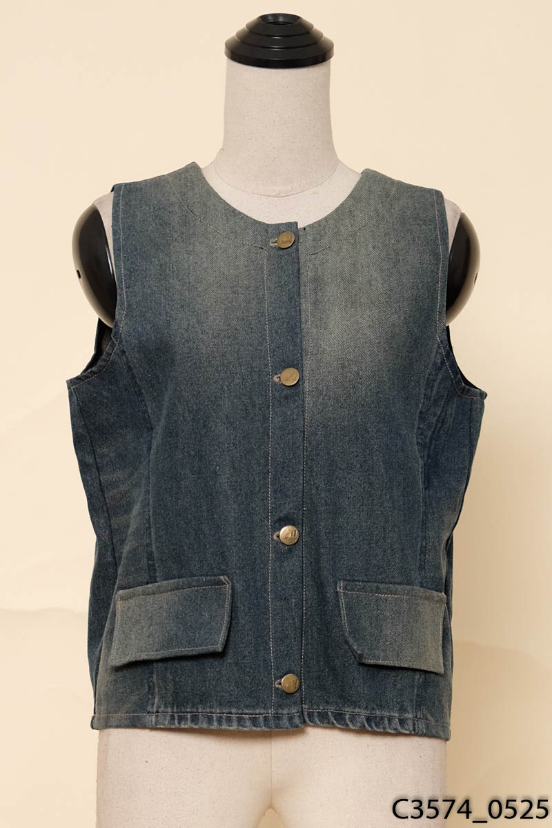 Áo jeans gile xanh bạc