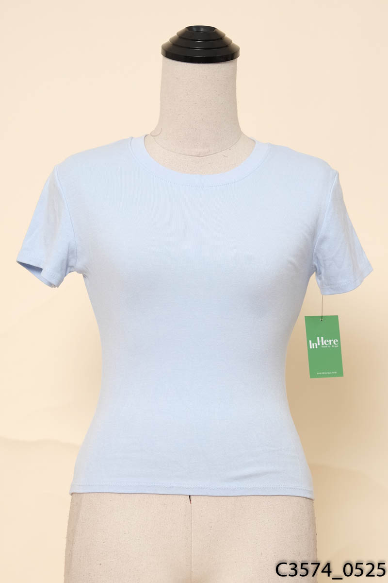 JUSTJUN-Áo thun xanh cổ tròn