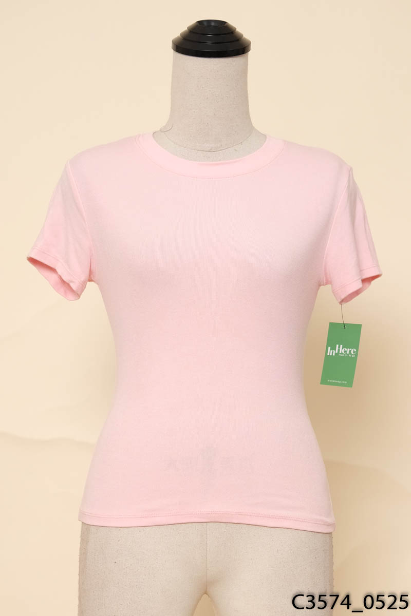 JUSTJUN-Áo thun hồng cổ tròn