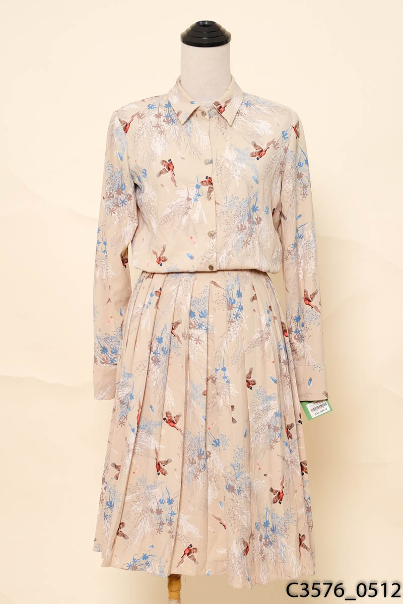 Đầm be váy xếp ly EVA DE EVA