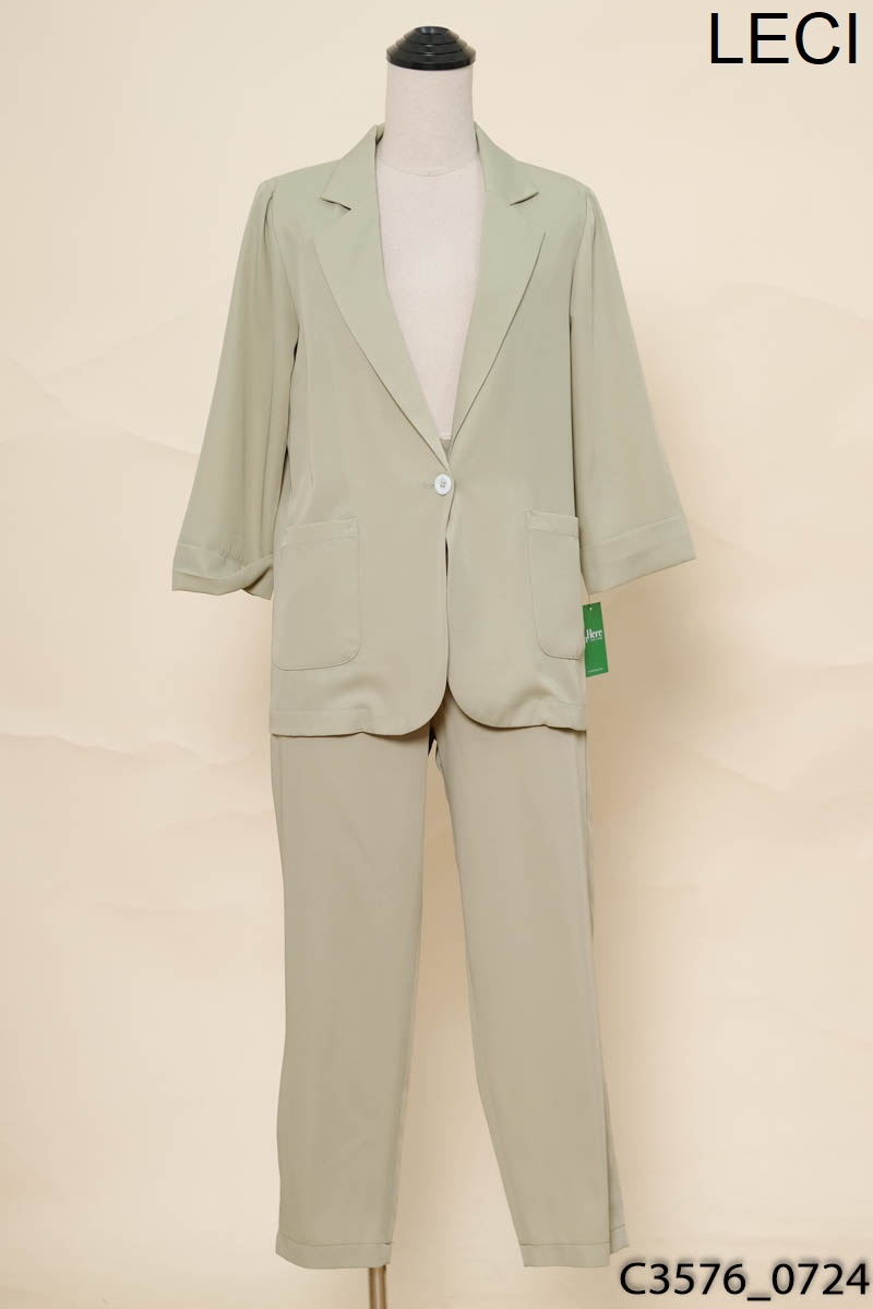 LECI - Set áo khoác vest xanh + Quần baggy