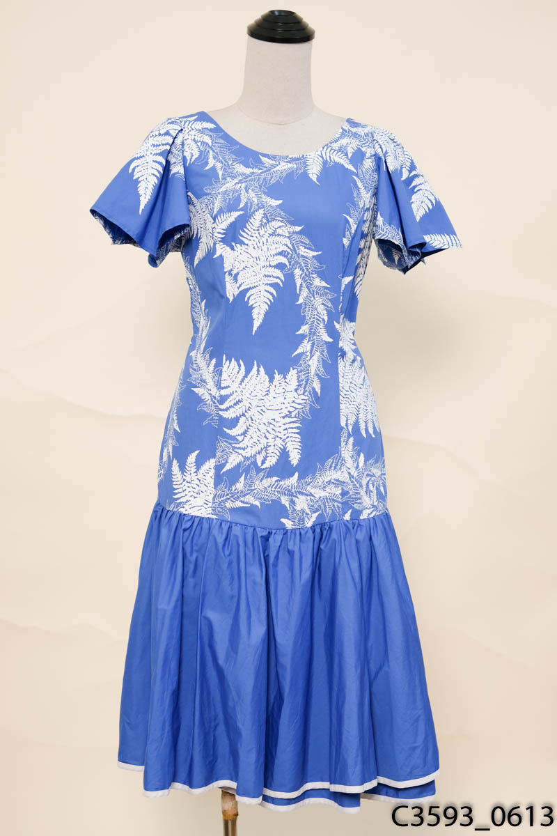ALOHA STANDARDS-Đầm xanh hình trắng