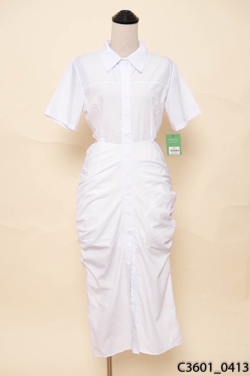 Đầm sơ mi trắng khoét lưng New Tags