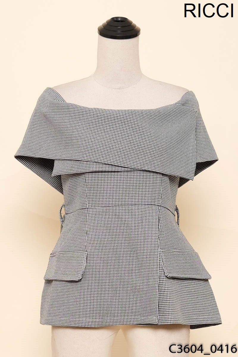 DESIGN BY RICCI-Áo trễ vai đen trắng