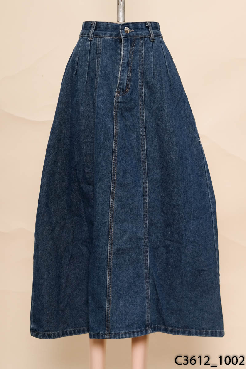 Chân váy jeans xanh chiết ly