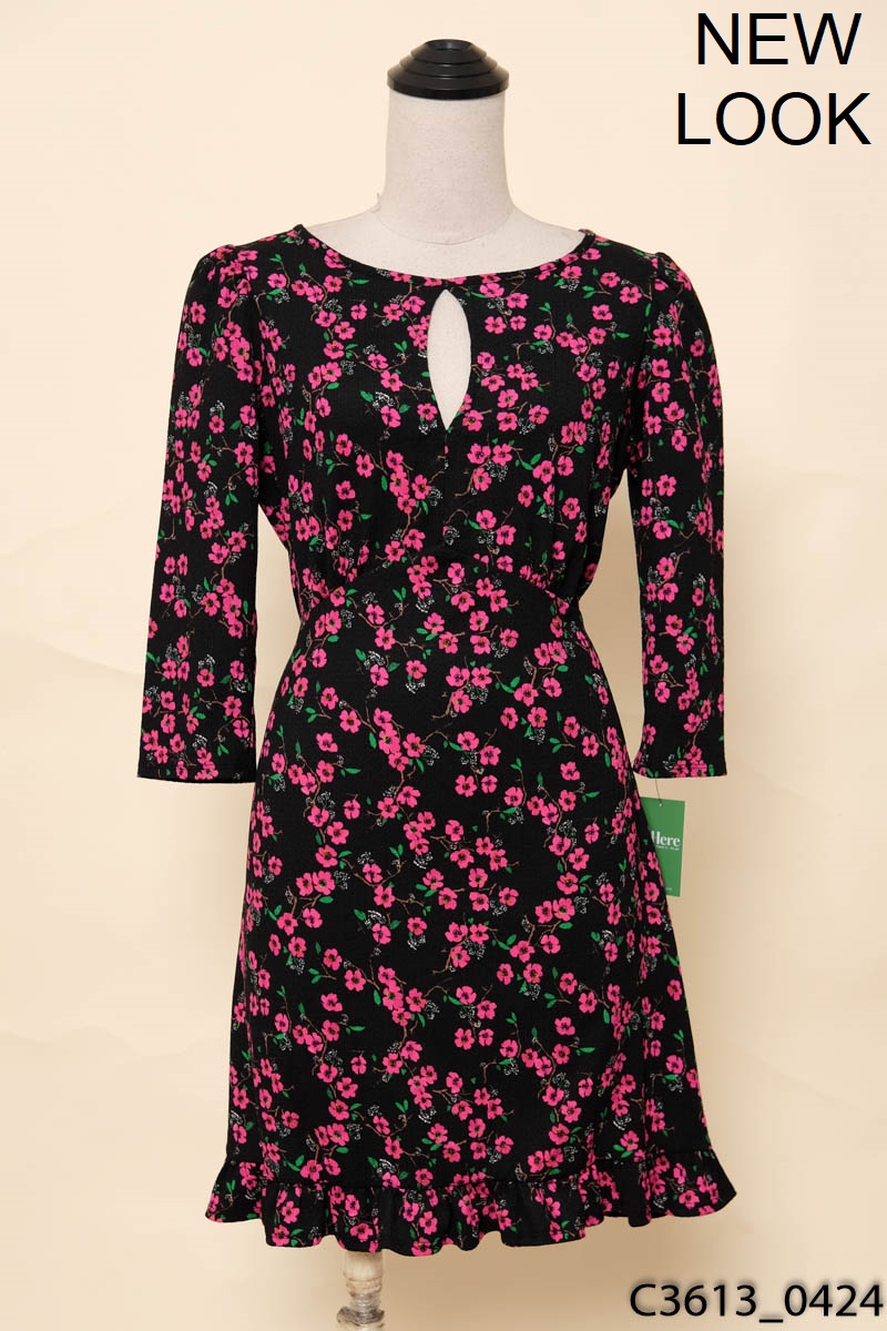 Đầm đen họa tiết hoa dài tay new look
