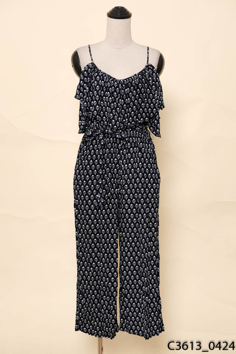 SEED- Jumpsuits 2 dây trễ vai xanh hoạ tiết hoa