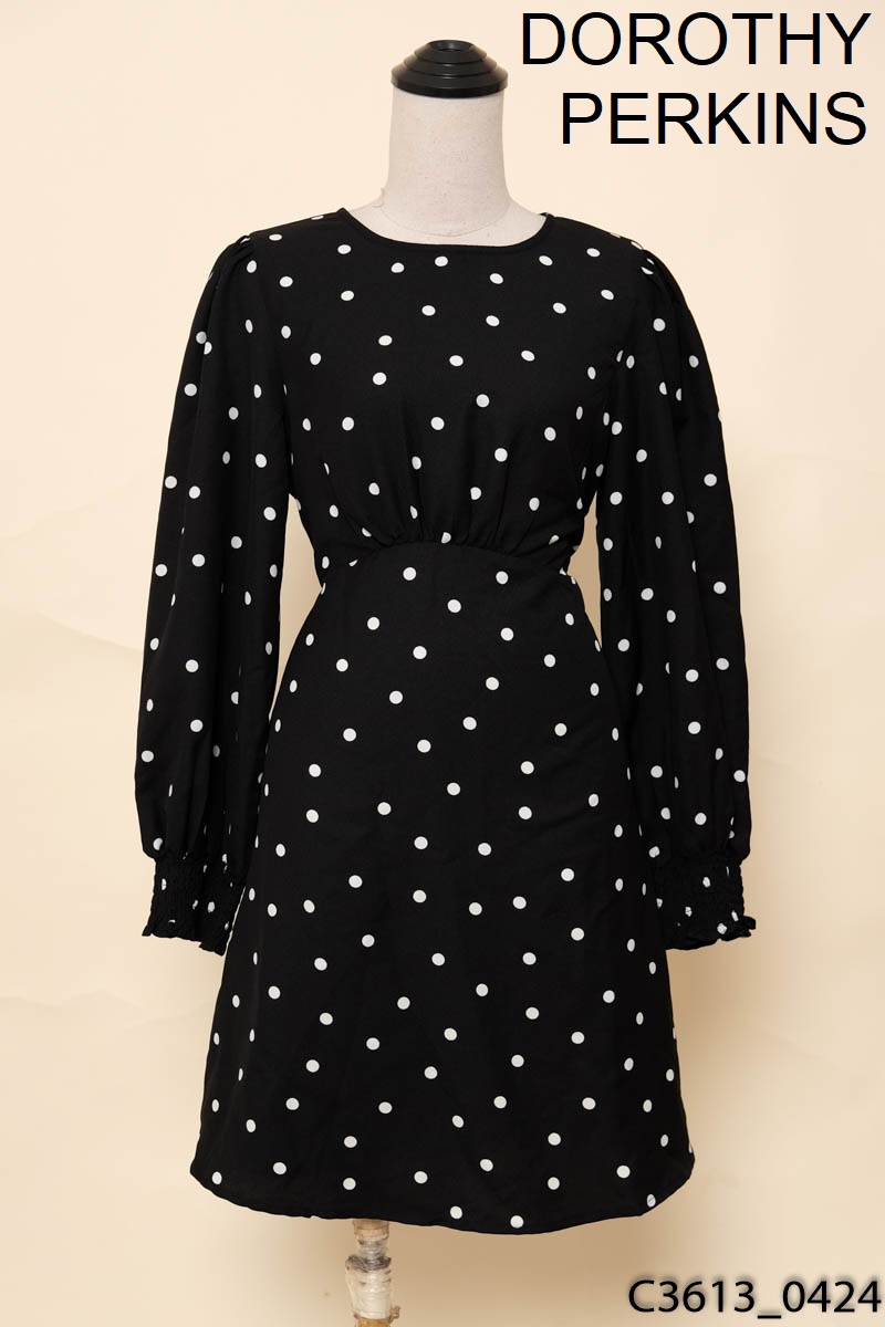 DOROTHY PERKINS - Đầm đen chấm bi dài tay