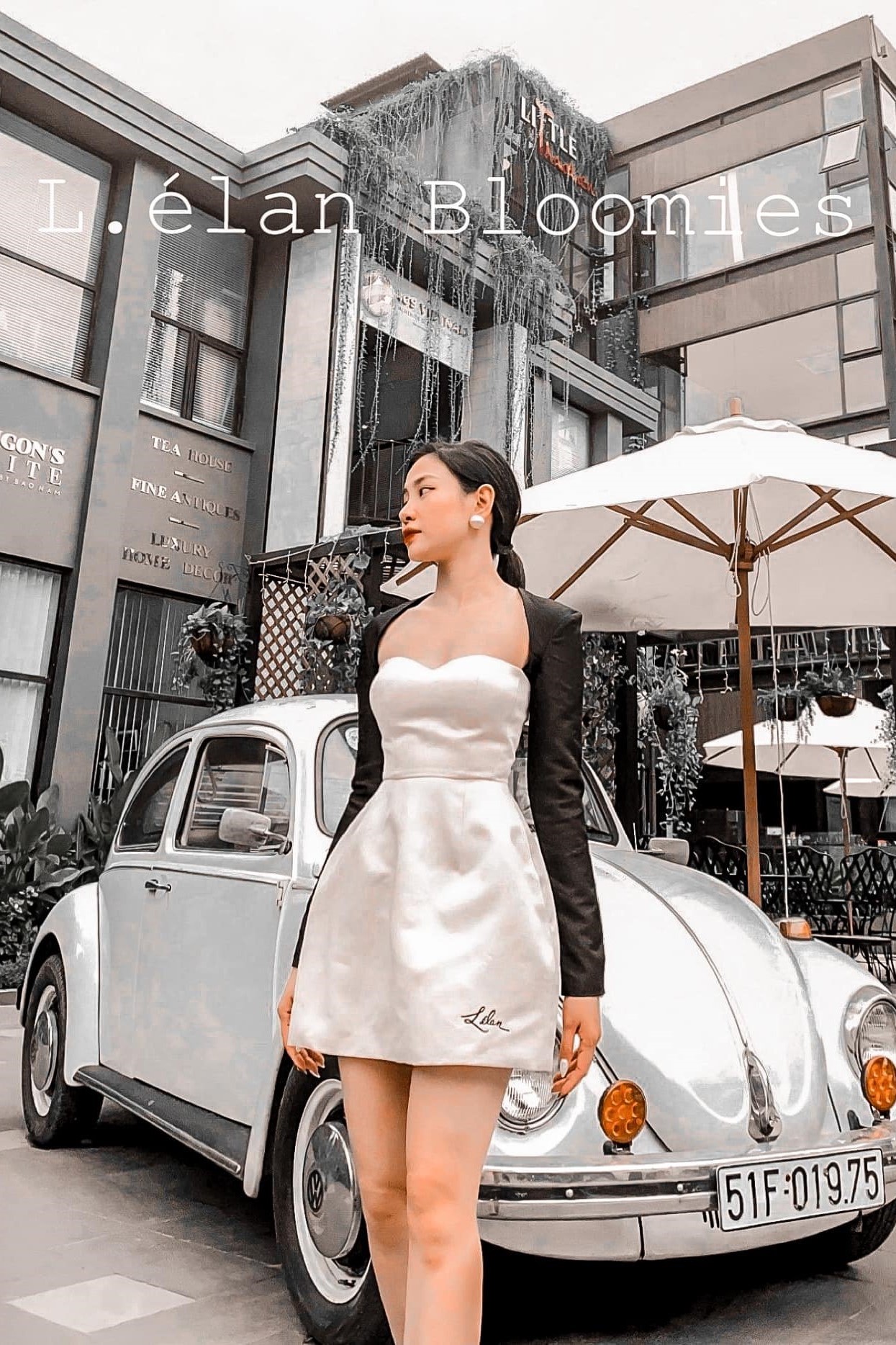 LELAN-Đầm kem khoét lưng