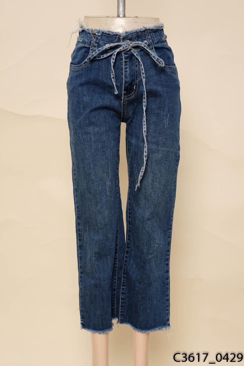 Quần jeans xanh xước cạp