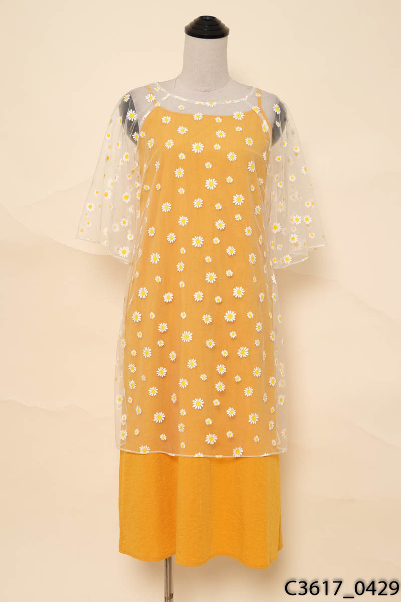 BETTERISTA-Set đầm cam phối lưới New Tags