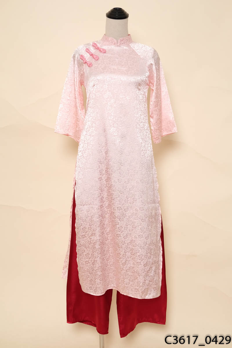 Set áo dài hồng hoa quần đỏ